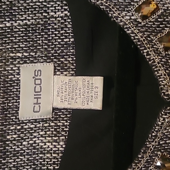 Chico's black and white tweed jacket with yellow jewel trim. Size 3 - Picture 2 of 3